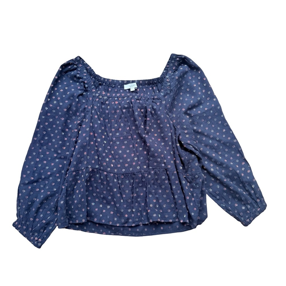 LOFT Shimmer Polka Dots Square Neck Peplum Top